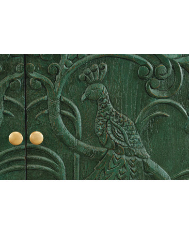Buffet commode 4 portes 175 cm en bois de manguier aspect vert antique et pied doré fait main PALAZZO