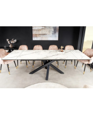 Table en céramique italienne extensible effet marbre blanc pieds métal noir 180(260)x95x76 cm Aurelia