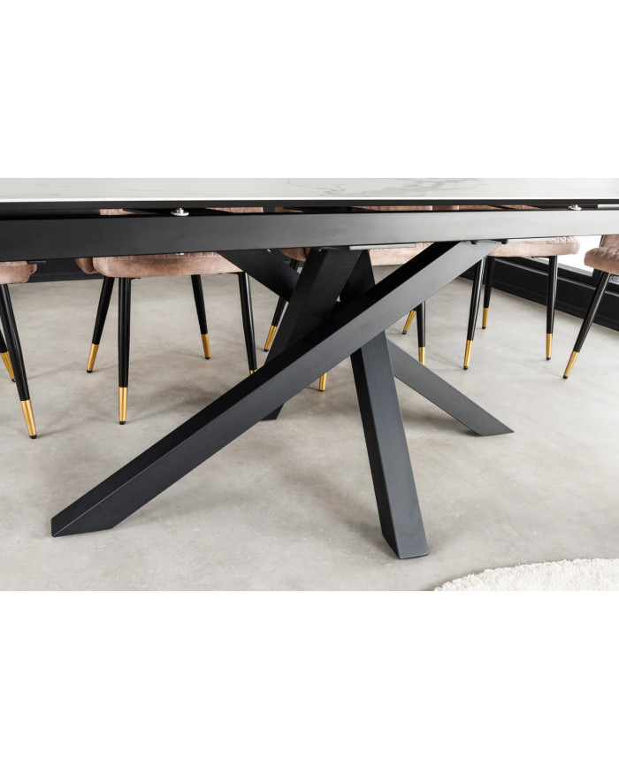 Table en céramique italienne extensible effet marbre blanc pieds métal noir 180(260)x95x76 cm Aurelia