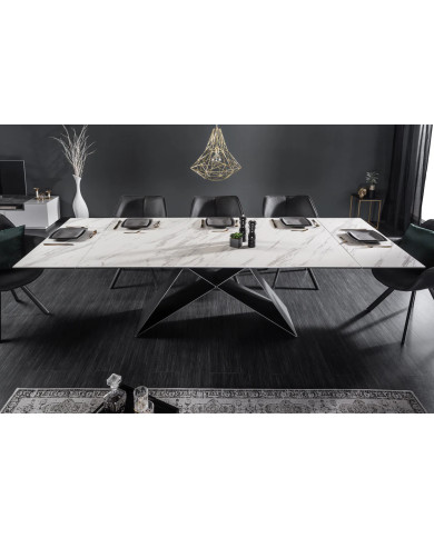 Table en céramique extensible effet marbre blanc pieds métal noir 180(260)x100x76 cm Orion