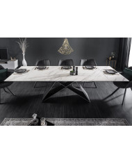 Table en céramique extensible effet marbre blanc pieds métal noir 180(260)x100x76 cm Orion