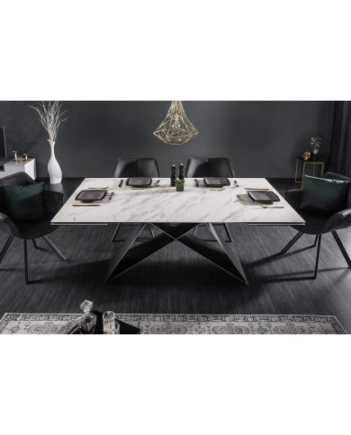 Table en céramique extensible effet marbre blanc pieds métal noir 180(260)x100x76 cm Orion