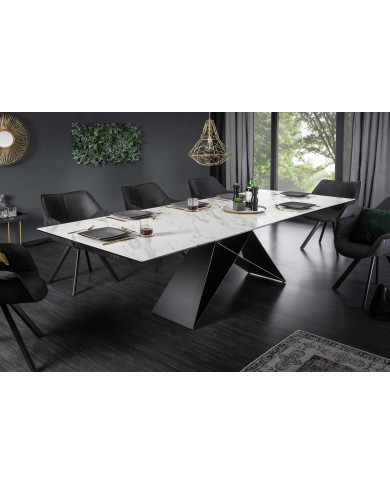 Table en céramique extensible effet marbre blanc pieds métal noir 180(260)x100x76 cm Orion