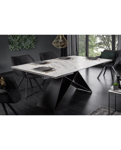 Table en céramique extensible effet marbre blanc pieds métal noir 180(260)x100x76 cm Orion