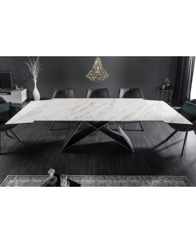 Table en céramique extensible effet marbre blanc pieds métal noir 180(260)x100x76 cm Orion