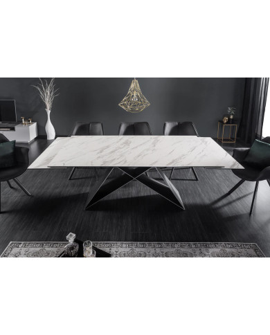Table en céramique extensible effet marbre blanc pieds métal noir 180(260)x100x76 cm Orion