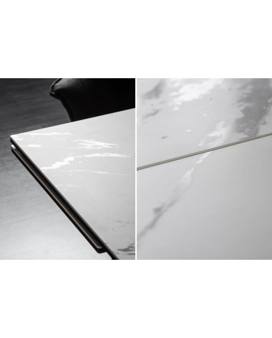 Table en céramique extensible effet marbre blanc pieds métal noir 180(260)x100x76 cm Orion