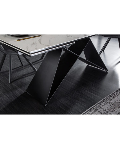 Table en céramique extensible effet marbre blanc pieds métal noir 180(260)x100x76 cm Orion