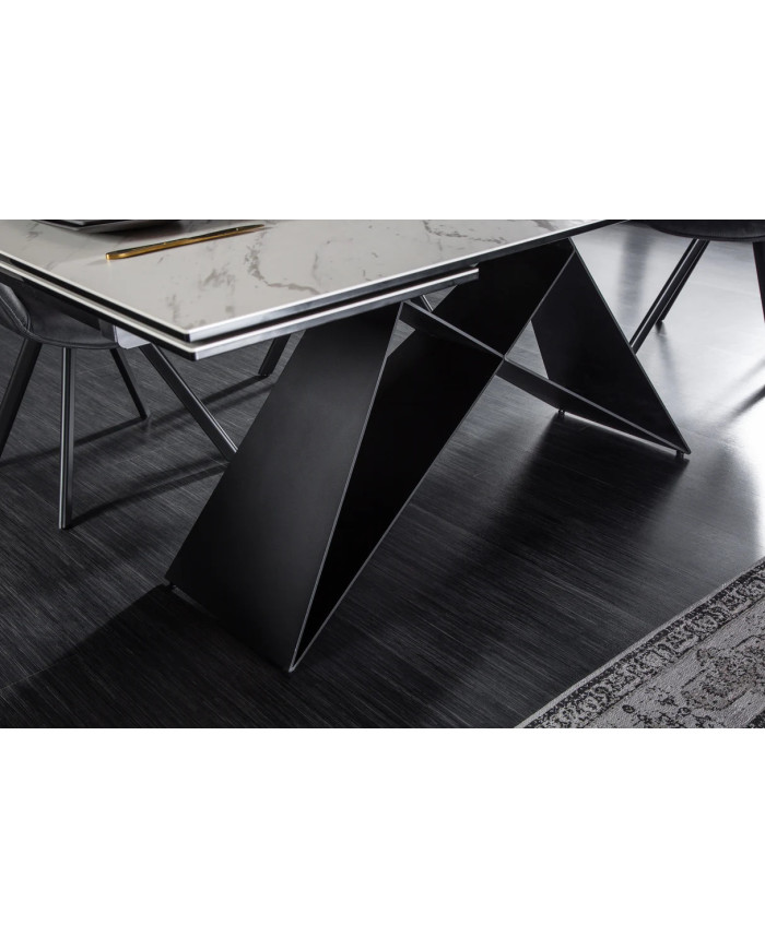 Table en céramique extensible effet marbre blanc pieds métal noir 180(260)x100x76 cm Orion