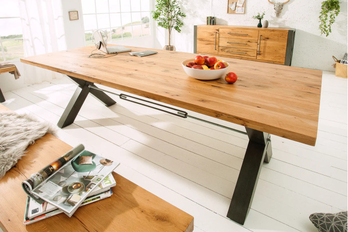 Table en bois de chêne sauvage huilé avec pieds en métal 200x100x76 cm Nordic X