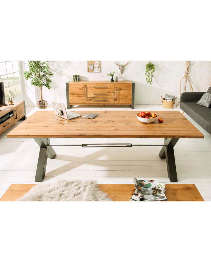 Table en bois de chêne sauvage huilé avec pieds en métal 200x100x76 cm Nordic X