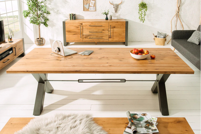 Table en bois de chêne sauvage huilé avec pieds en métal 200x100x76 cm Nordic X