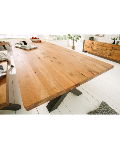 Table en bois de chêne sauvage huilé avec pieds en métal 200x100x76 cm Nordic X