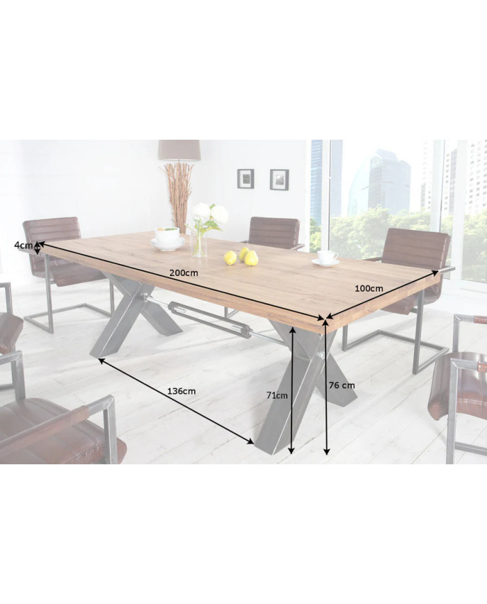 Table en bois de chêne sauvage huilé avec pieds en métal 200x100x76 cm Nordic X