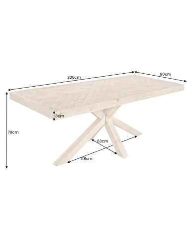 Table à manger en bois massif de pin 80 mm 200x90x78 cm FOREST II