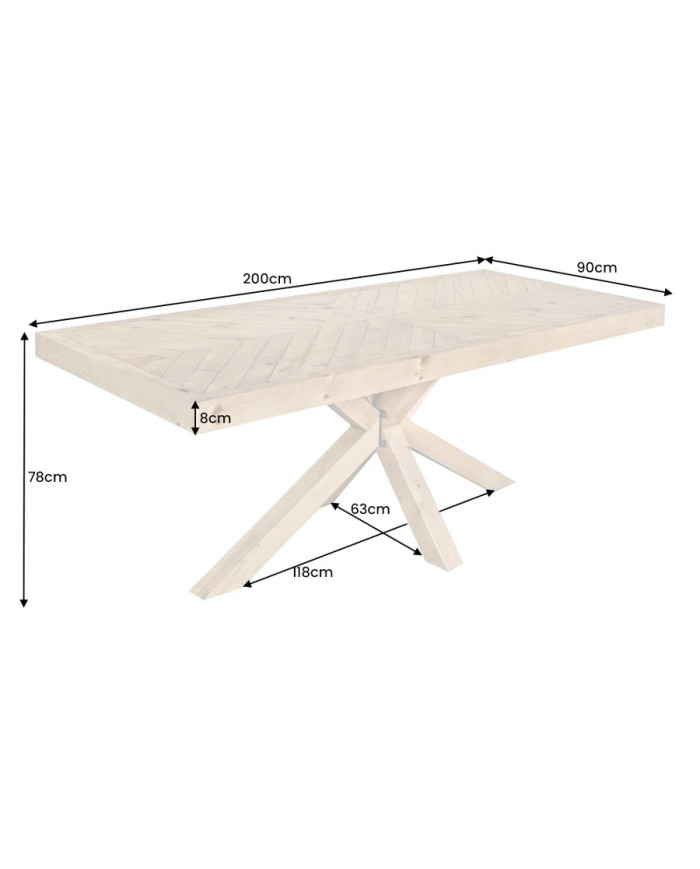 Table à manger en bois massif de pin 80 mm 200x90x78 cm FOREST II