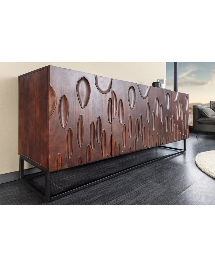 Commode buffet en bois massif d'acacia 4 portes 175 cm ARBORIS