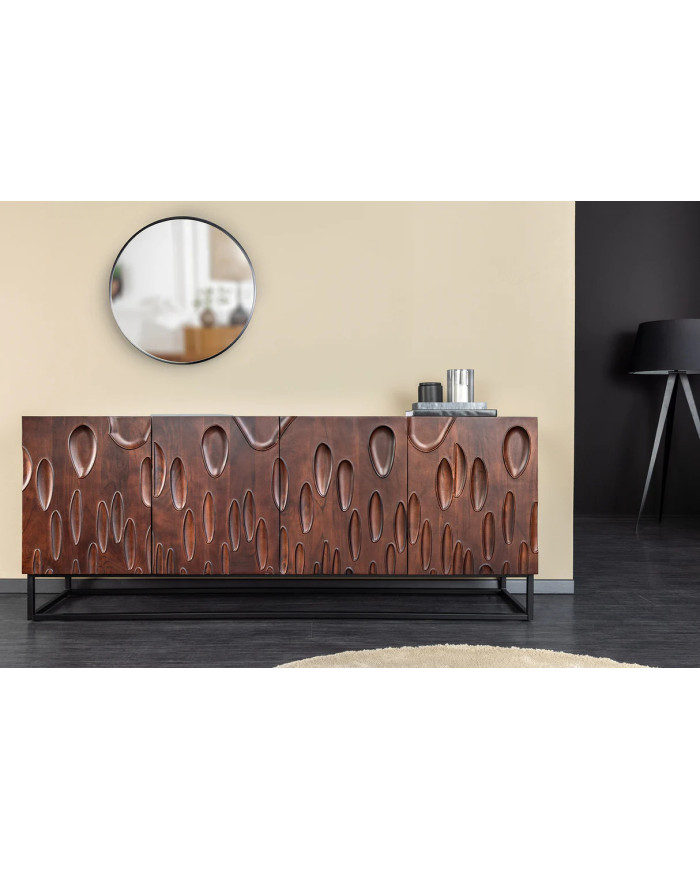 Commode buffet en bois massif d'acacia 4 portes 175 cm ARBORIS