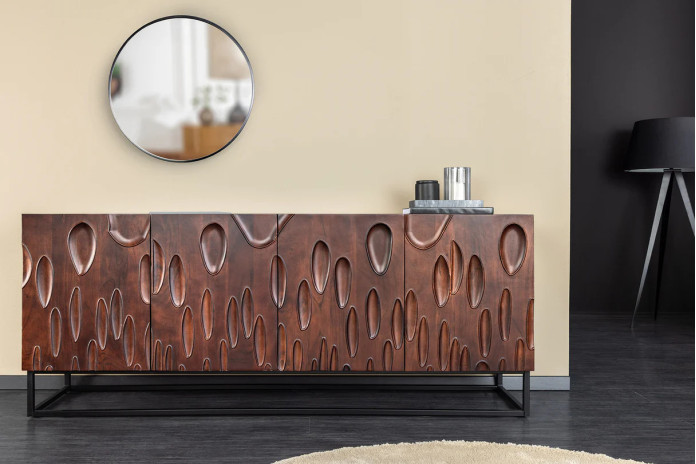 Commode buffet en bois massif d'acacia 4 portes 175 cm ARBORIS