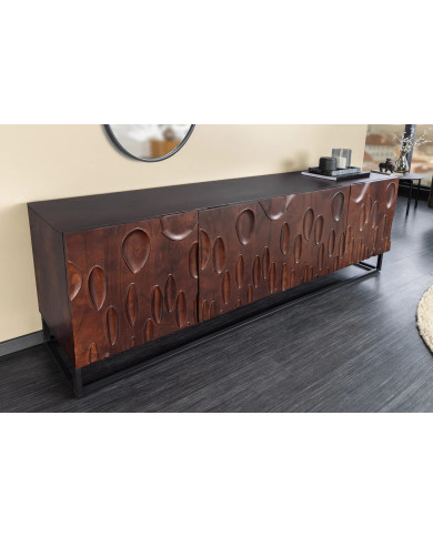 Commode buffet en bois massif d'acacia 4 portes 175 cm ARBORIS