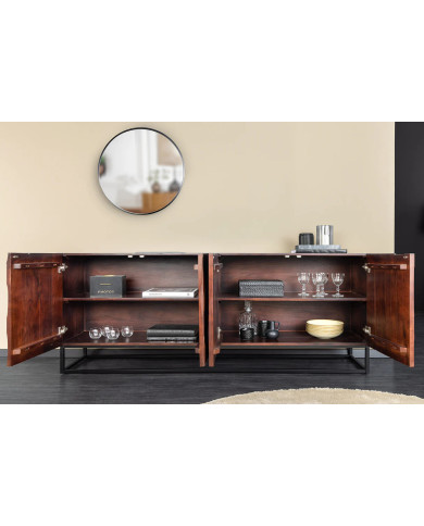 Commode buffet en bois massif d'acacia 4 portes 175 cm ARBORIS