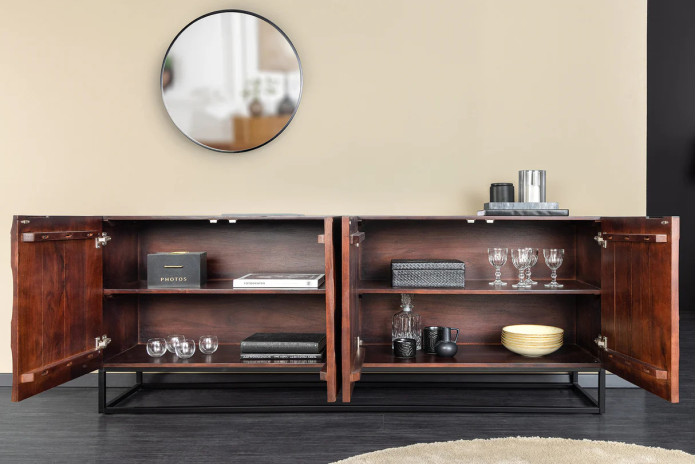 Commode buffet en bois massif d'acacia 4 portes 175 cm ARBORIS