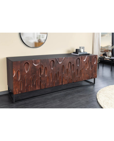 Commode buffet en bois massif d'acacia 4 portes 175 cm ARBORIS