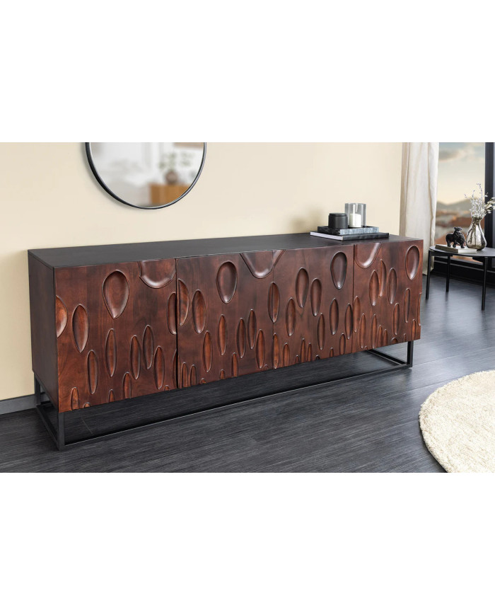 Commode buffet en bois massif d'acacia 4 portes 175 cm ARBORIS