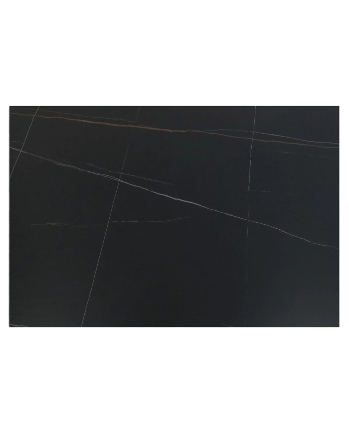 Table en céramique extensible effet marbre noir pieds bois noir 120(180)x80x75 cm Sento