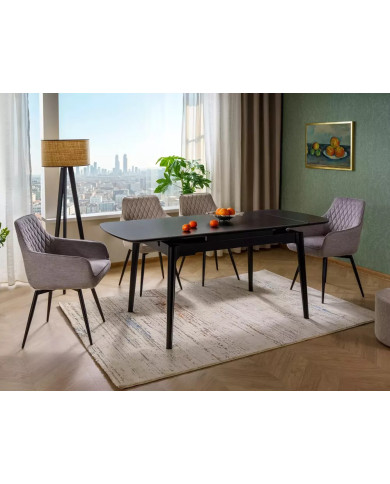 Table en céramique extensible effet marbre noir pieds bois noir 120(180)x80x75 cm Sento