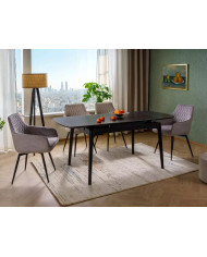 Table en céramique extensible effet marbre noir pieds bois noir 120(180)x80x75 cm Sento