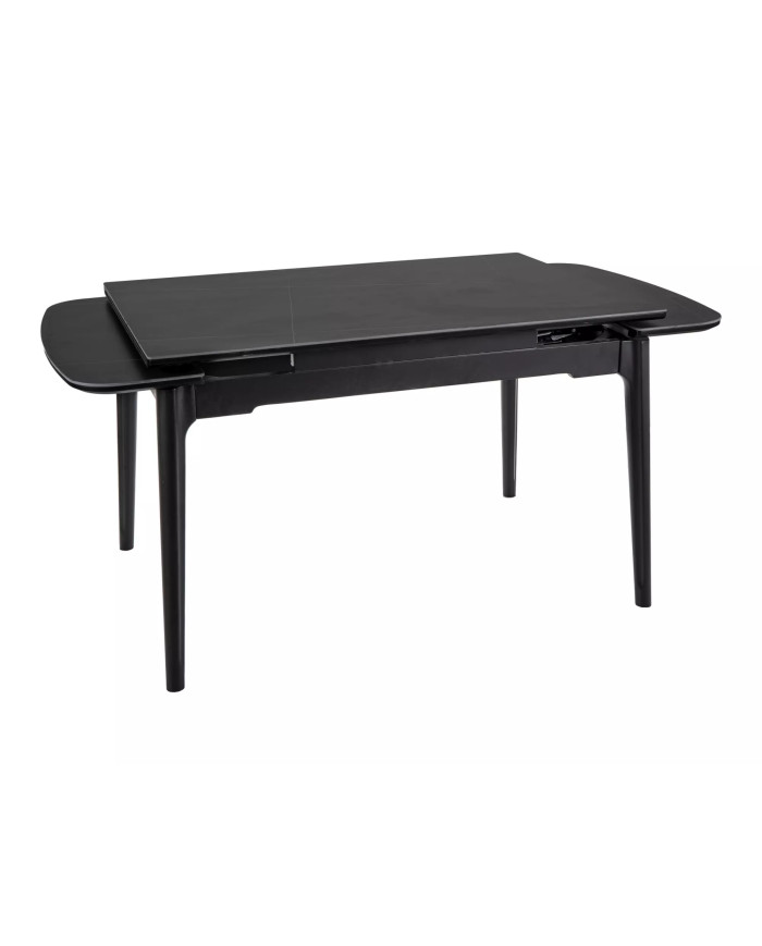 Table en céramique extensible effet marbre noir pieds bois noir 120(180)x80x75 cm Sento