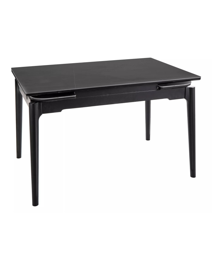 Table en céramique extensible effet marbre noir pieds bois noir 120(180)x80x75 cm Sento