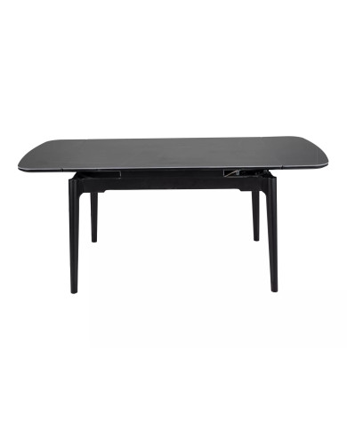 Table en céramique extensible effet marbre noir pieds bois noir 120(180)x80x75 cm Sento