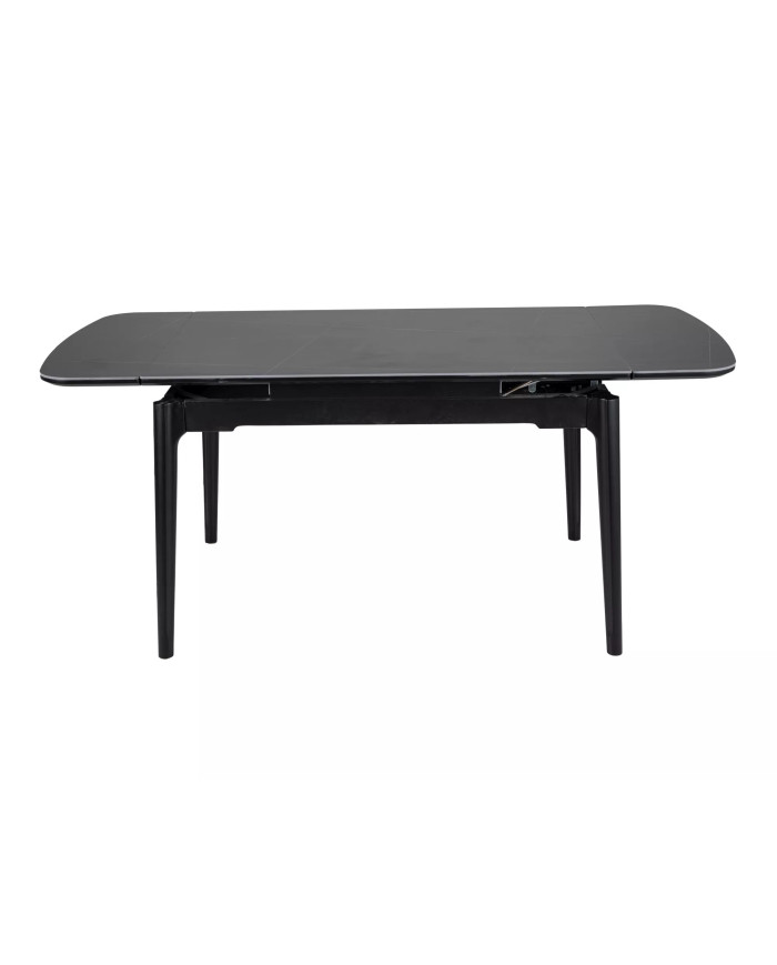 Table en céramique extensible effet marbre noir pieds bois noir 120(180)x80x75 cm Sento