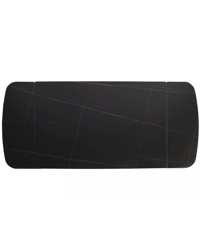 Table en céramique extensible effet marbre noir pieds bois noir 120(180)x80x75 cm Sento