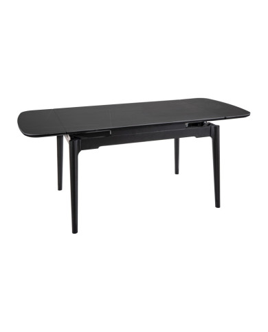 Table en céramique extensible effet marbre noir pieds bois noir 120(180)x80x75 cm Sento