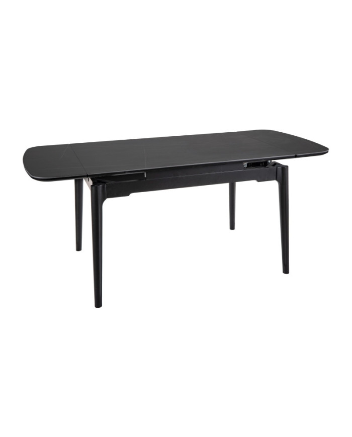 Table en céramique extensible effet marbre noir pieds bois noir 120(180)x80x75 cm Sento