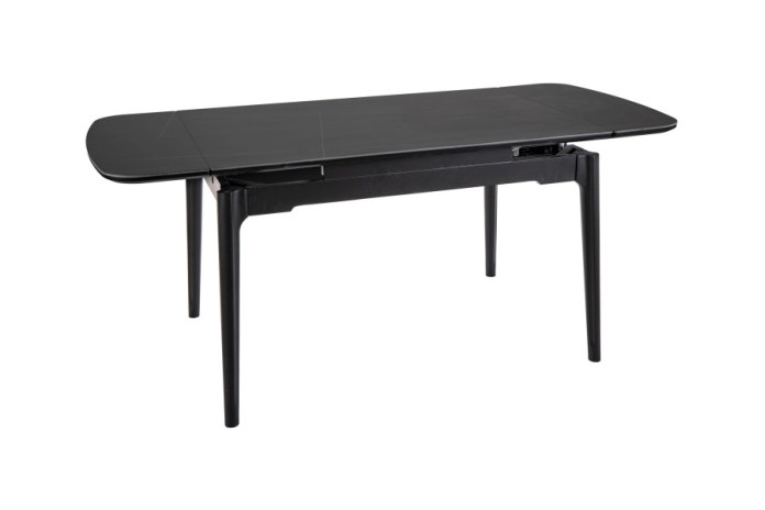 Table en céramique extensible effet marbre noir pieds bois noir 120(180)x80x75 cm Sento