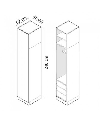 Armoire une porte double penderie et double tiroirs et tablette 45 cm blanc brillant Ambiance