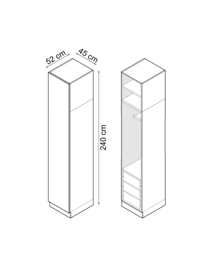 Armoire une porte double penderie et double tiroirs et tablette 45 cm blanc brillant Ambiance