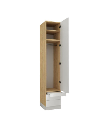 Armoire une porte double penderie et double tiroirs et tablette 45 cm blanc brillant Ambiance