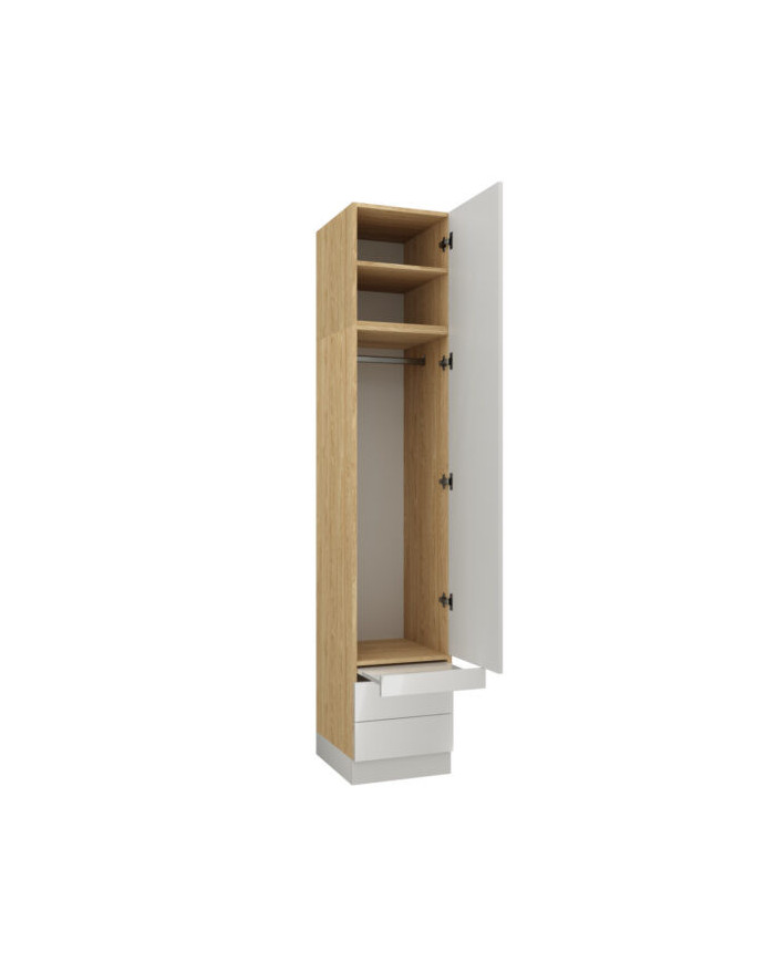 Armoire une porte double penderie et double tiroirs et tablette 45 cm blanc brillant Ambiance