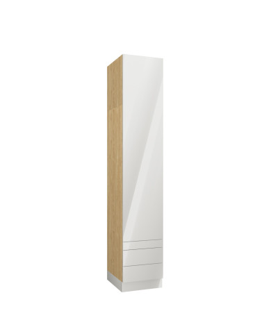 Armoire une porte double penderie et double tiroirs et tablette 45 cm blanc brillant Ambiance