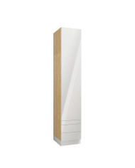 Armoire une porte double penderie et double tiroirs et tablette 45 cm blanc brillant Ambiance