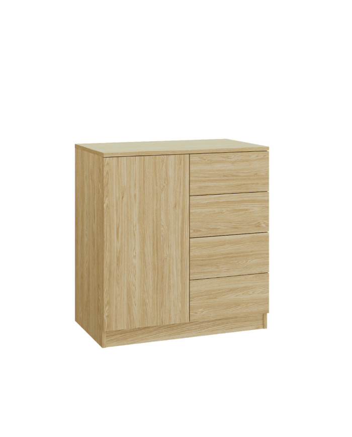 Commode 4 tiroirs et 1 porte 80 cm chêne huilé Ambiance