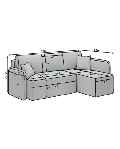 Canapé d'angle convertible couchage et coffre 206 cm VOLTIS