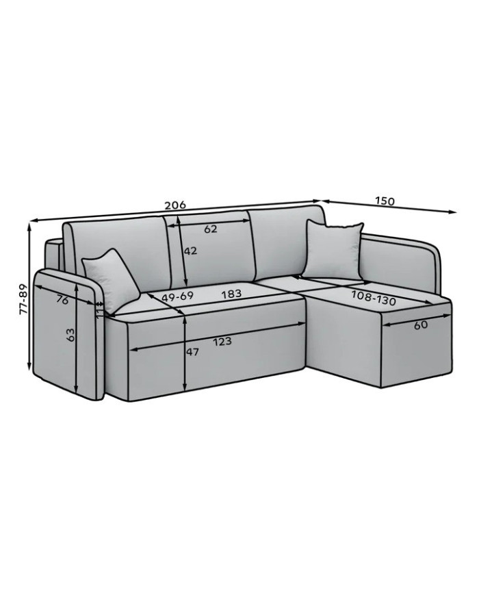 Canapé d'angle convertible couchage et coffre 206 cm VOLTIS