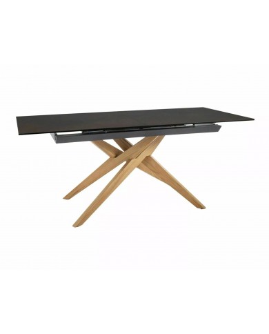 Table à rallonge avec plateau en céramique et pieds bois 180(230)x90 cm Loreto