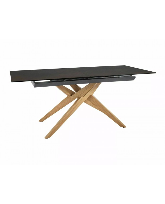 Table à rallonge avec plateau en céramique et pieds bois 180(230)x90 cm Loreto